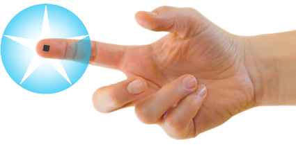 Il micro congegno XKYDOT sulla punta di un dito